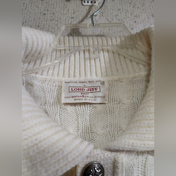Lord Jeff Knit Cardigan Sweater 100% Wintuk Made In USA Fair Isle Style M Beige - Picture 5 of 16